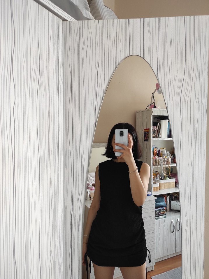 Siyah Kolsuz Midi Triko Elbise - Görsel 3