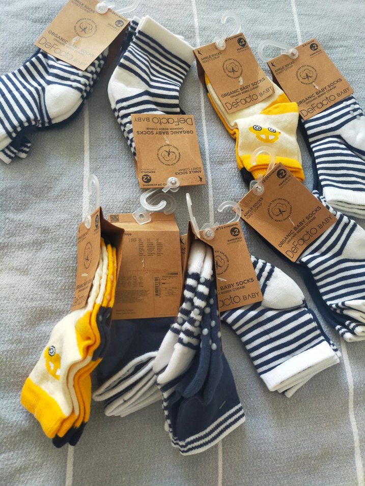 Erkek Bebek Çorap Seti, Baskılı, Sarı ve Gri - Görsel 3