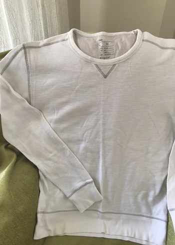 Beyaz Erkek Bisiklet Yaka Sweatshirt