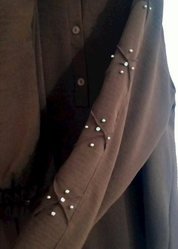 Düğmeli Uzun Kahverengi Kadın Tunik - Görsel 4