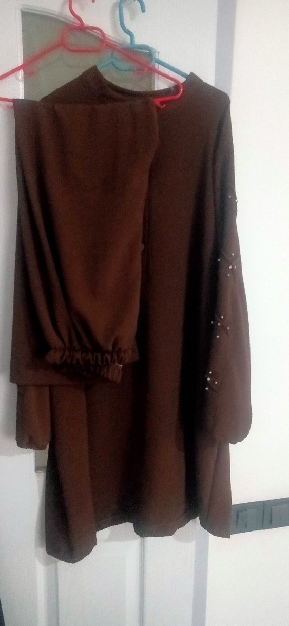 Düğmeli Uzun Kahverengi Kadın Tunik - Görsel 2