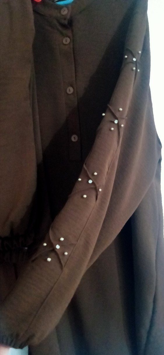 Düğmeli Uzun Kahverengi Kadın Tunik - Görsel 4