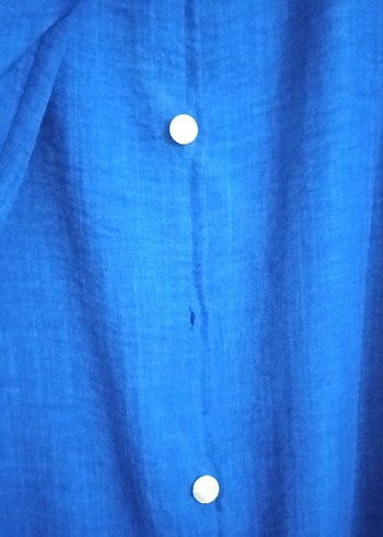 Düğmeli Koyu Mavi Keten Kadın Takim - Görsel 3