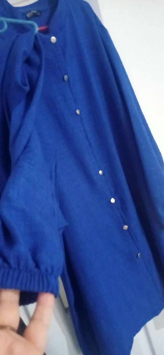 Düğmeli Koyu Mavi Keten Kadın Takim - Görsel 5