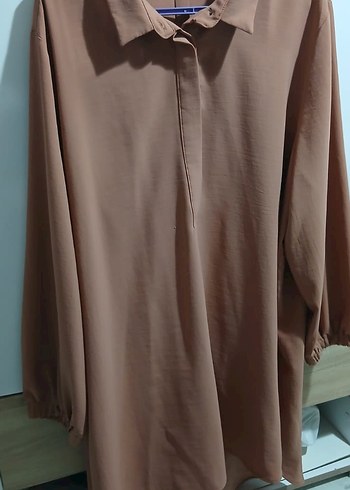 Bej V Yaka Uzun Kollu Kadın Tunik - Görsel 2