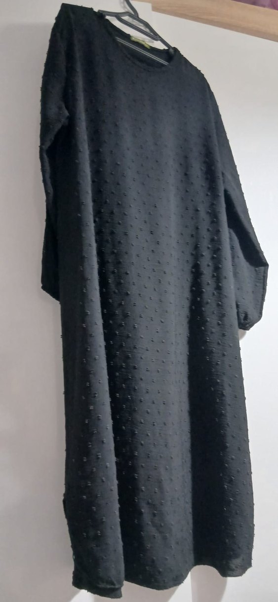 Nakışlı Düğmeli Siyah Uzun tunik - Görsel 2