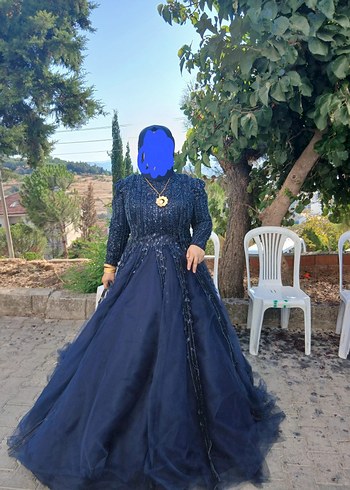 46 Beden lacivert Renk Uzun Lacivert Drapeli Tesettür abiye