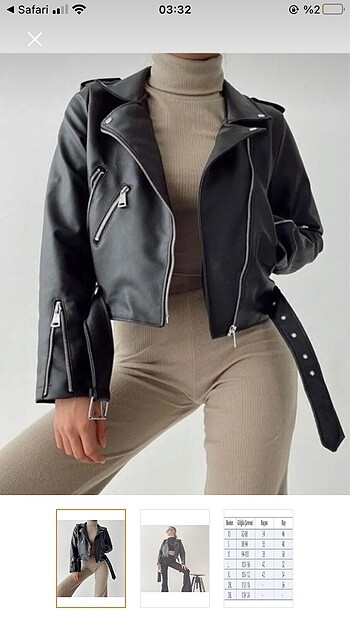l Beden Siyah deri biker ceket