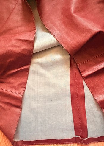 Bordo Deri Midi  Etek - Görsel 3