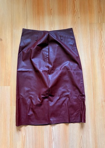 Bordo Deri Midi  Etek - Görsel 2