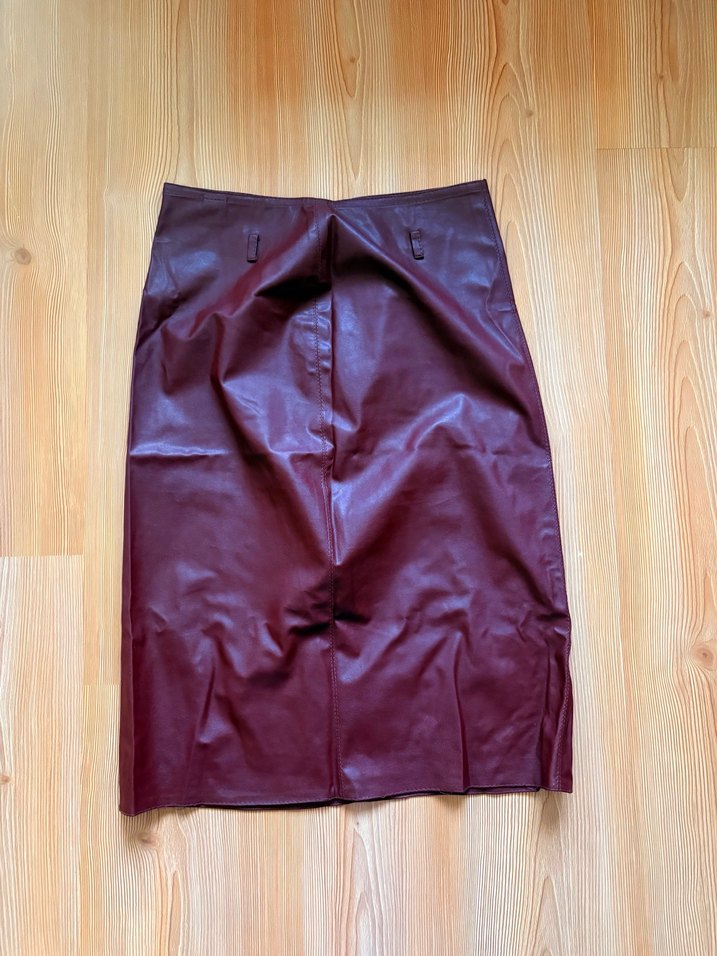 Bordo Deri Midi  Etek - Görsel 2