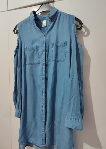 Düğmeli Mavi Denim Kadın Gömlek