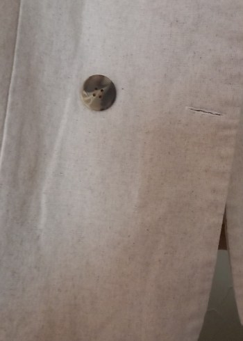 Düğmeli krem  Keten Kadın Blazer - Görsel 4