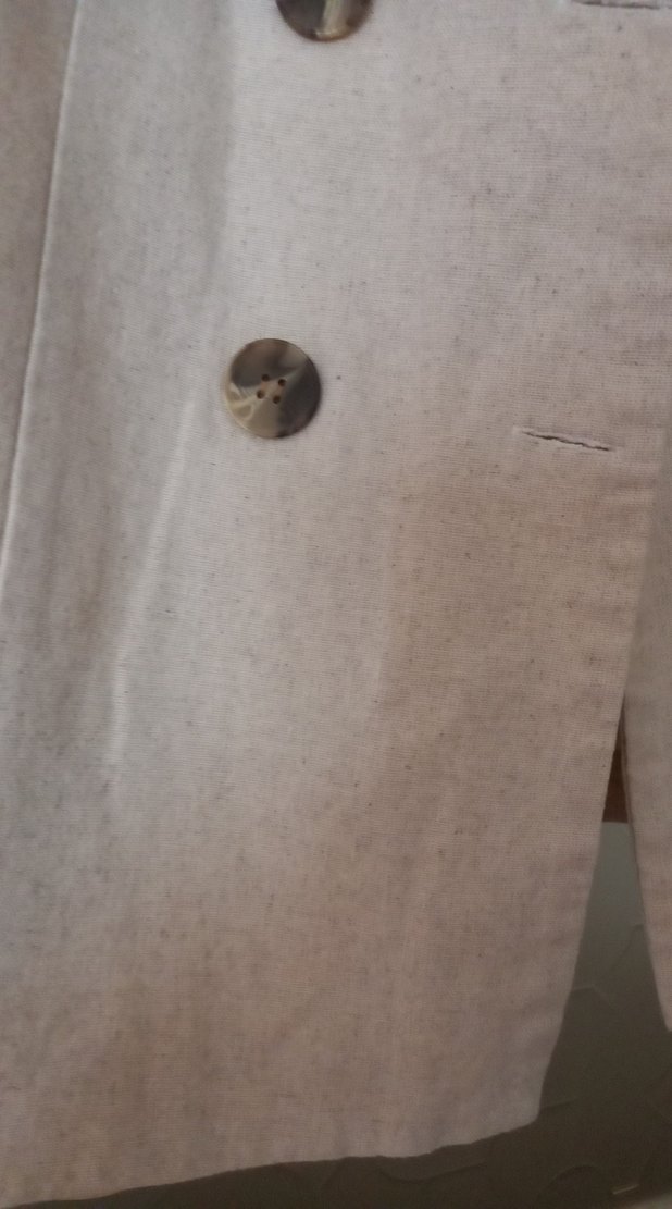 Düğmeli krem  Keten Kadın Blazer - Görsel 4