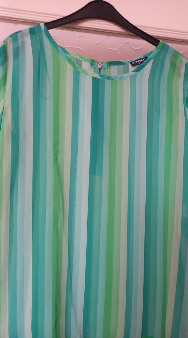 Turkuaz Çizgili Salaş Kadın Bluz - Görsel 2