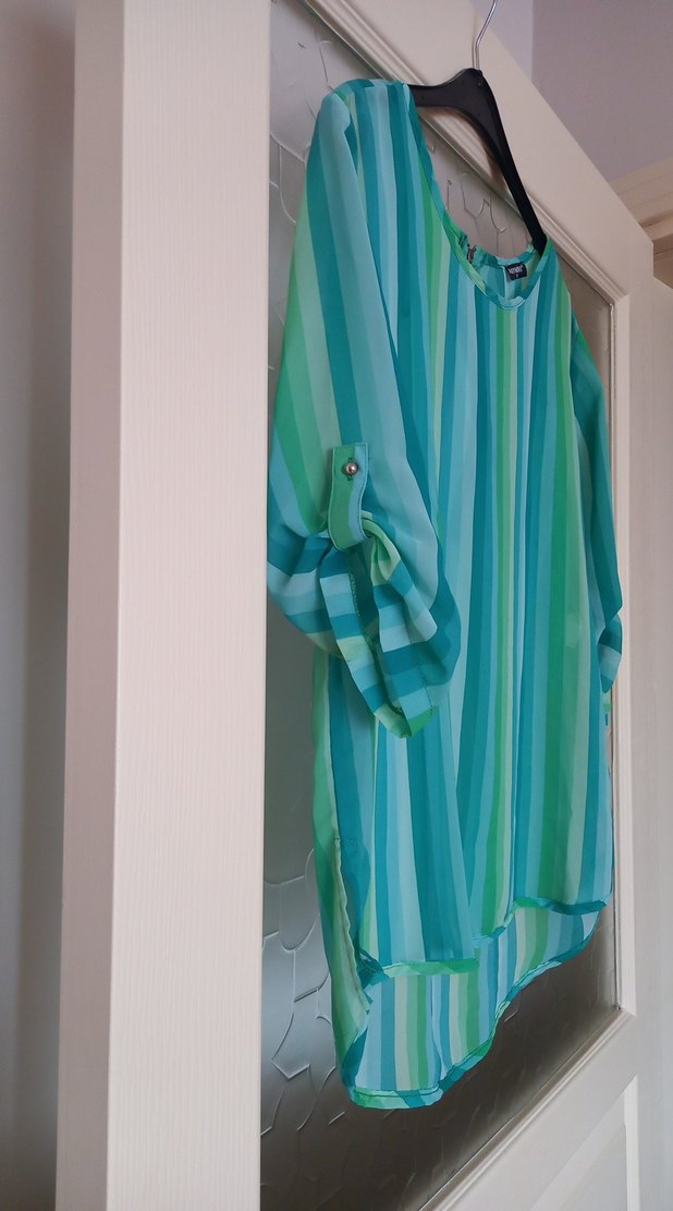 Turkuaz Çizgili Salaş Kadın Bluz - Görsel 3