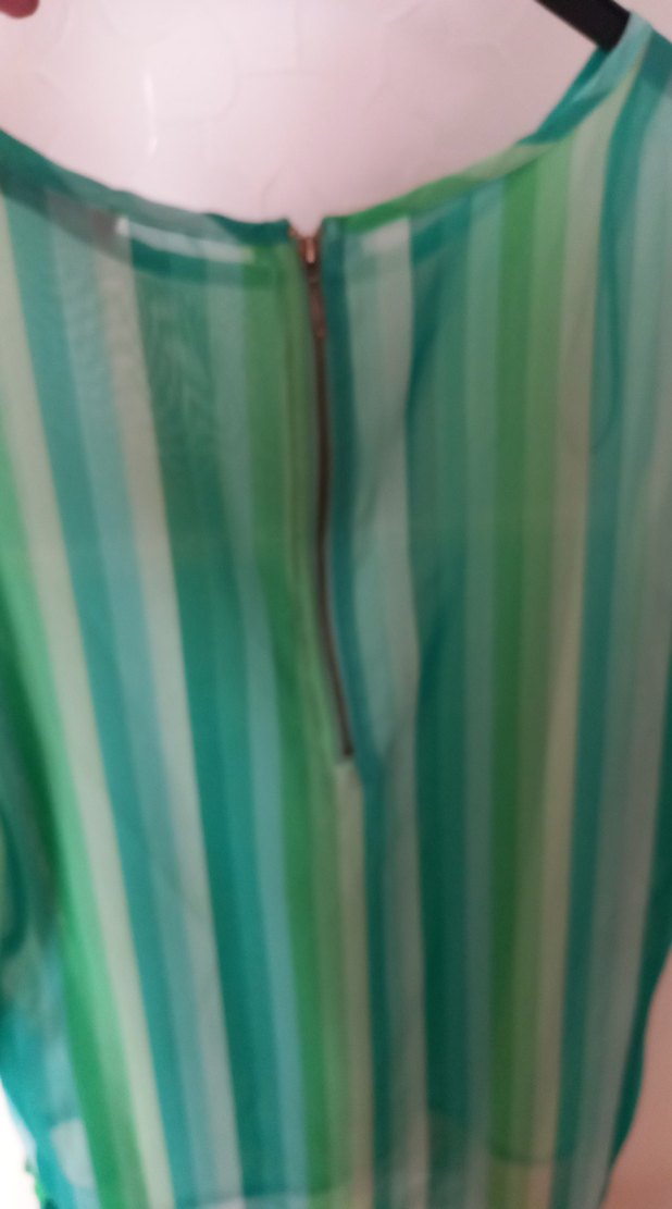 Turkuaz Çizgili Salaş Kadın Bluz - Görsel 5