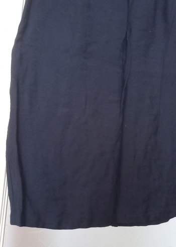 Lacivert Midi Keten Drapeli Kadın Etek - Görsel 2