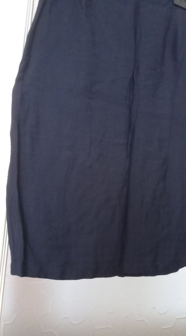 Lacivert Midi Keten Drapeli Kadın Etek - Görsel 2