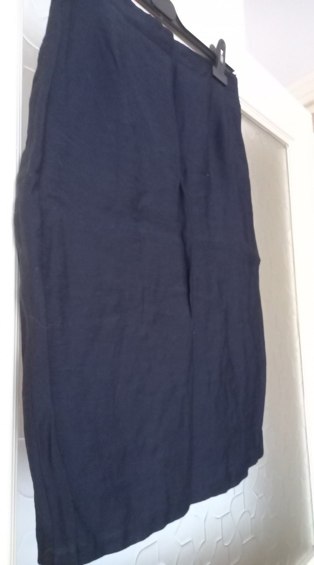 Lacivert Midi Keten Drapeli Kadın Etek - Görsel 3