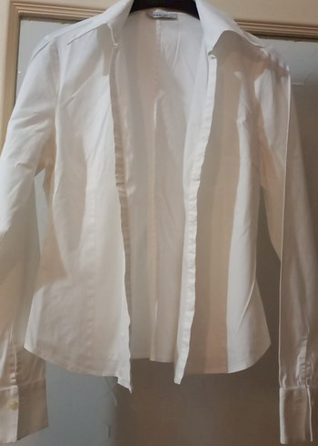 Kadın Beyaz Pamuklu Uzun Kollu Gömlek - Görsel 3