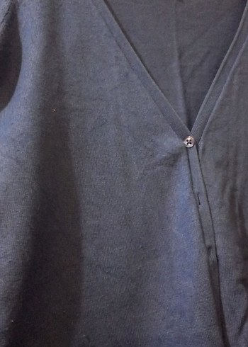 Düğmeli Lacivert V Yaka Kadın Hırka - Görsel 3