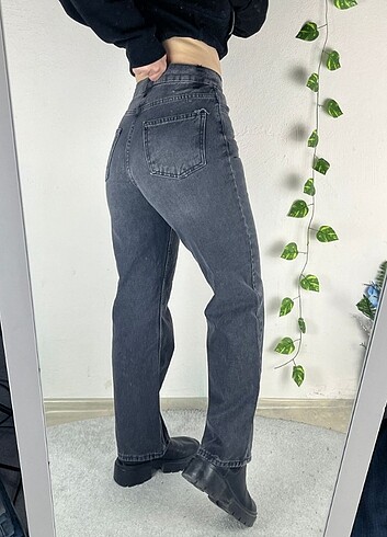 s Beden gri Renk Straight WideLeg Baggy Sıfır Jean İhraç Fazlası Kot Y2K