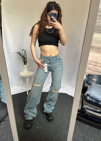 s Beden Straight WideLeg Baggy İhraç Fazlası Y2K Kot Jean