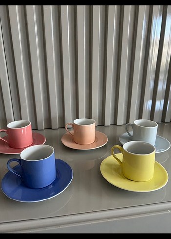 Kütahya  Renkli 5'li Fincan ve Tabak Seti - Görsel 3