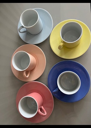 Kütahya  Renkli 5'li Fincan ve Tabak Seti - Görsel 4