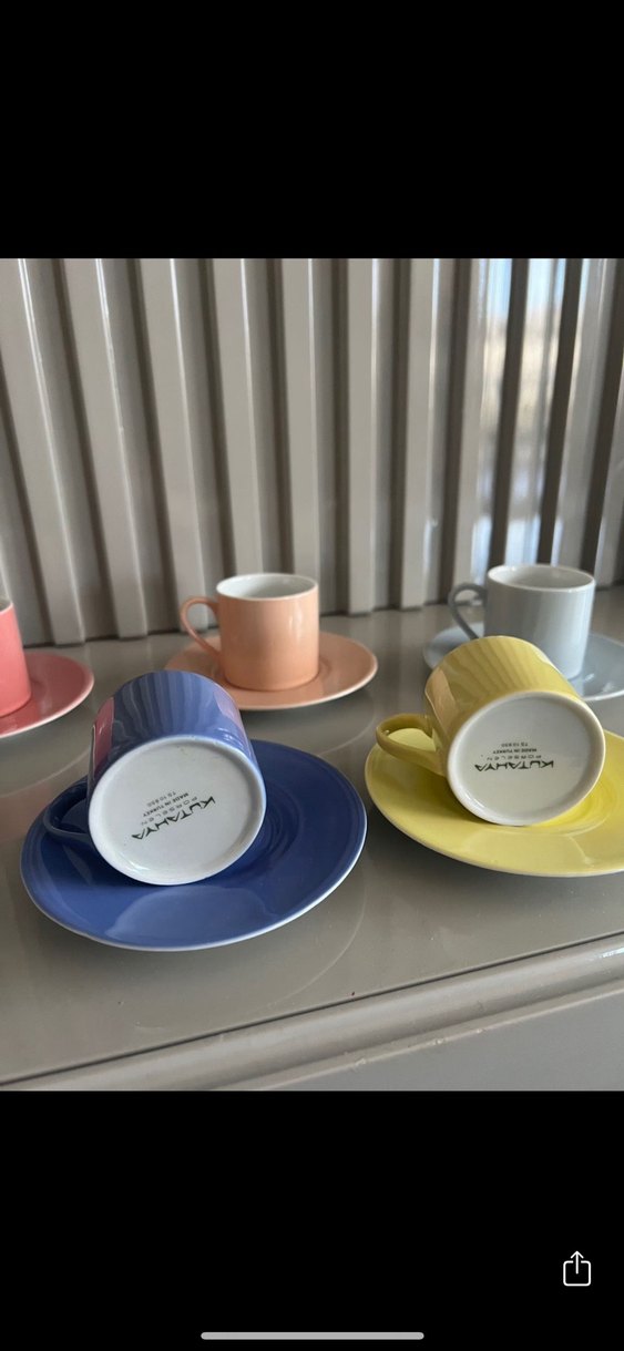 Kütahya  Renkli 5'li Fincan ve Tabak Seti - Görsel 2