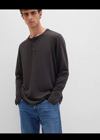 Düğmeli Gri Erkek Uzun Kollu Tişört - Görsel 9