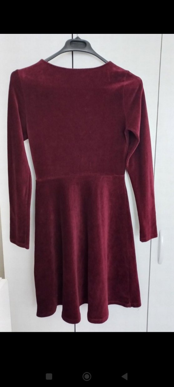 Bordo Kadın Kadife Elbise - Görsel 2