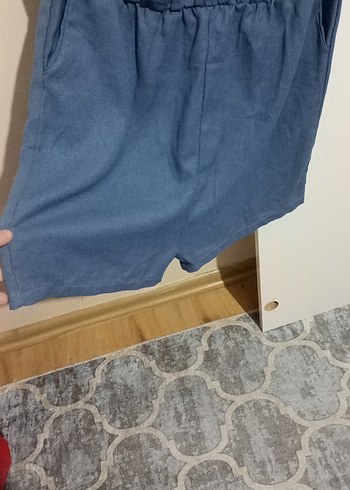 Kadın Mavi Kot Mini Tulum Püsküllü - Görsel 4