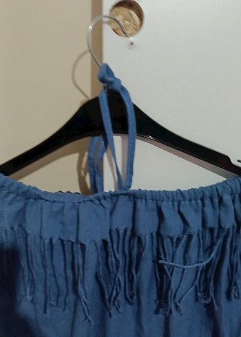 Kadın Mavi Kot Mini Tulum Püsküllü - Görsel 5