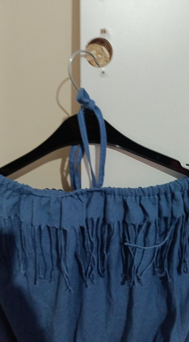 Kadın Mavi Kot Mini Tulum Püsküllü - Görsel 5