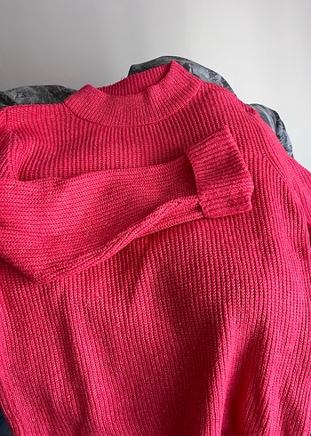 Pembe Triko Kadın Kazak Bisiklet Yaka - Görsel 2