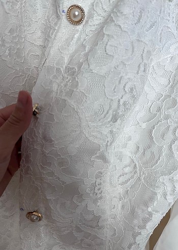 Düğmeli Beyaz Uzun Kollu Keten Gömlek - Görsel 3