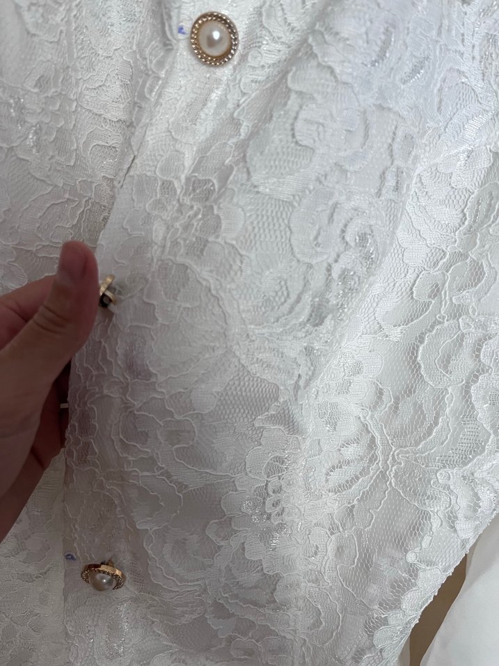 Düğmeli Beyaz Uzun Kollu Keten Gömlek - Görsel 3