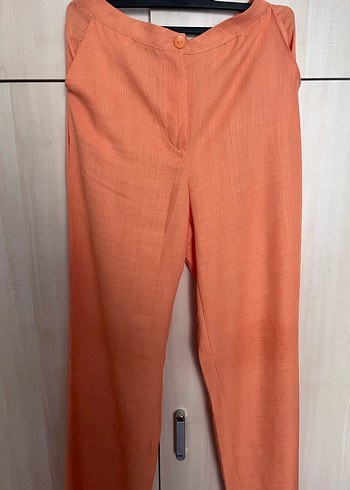 Turuncu Kadın Keten Rahat Kesim Pantolon - Görsel 2