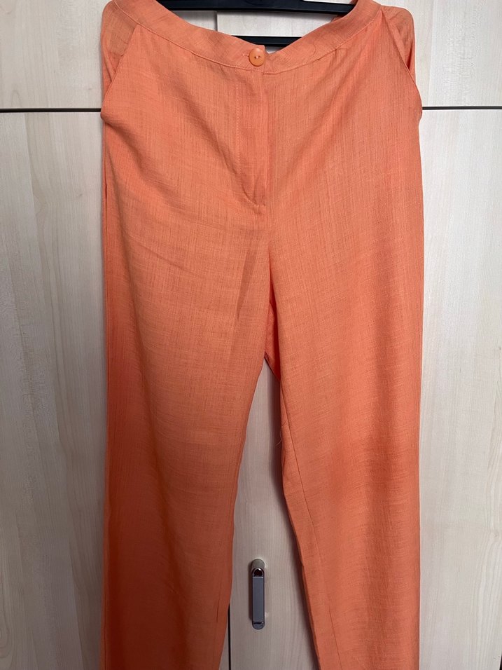 Turuncu Kadın Keten Rahat Kesim Pantolon - Görsel 2