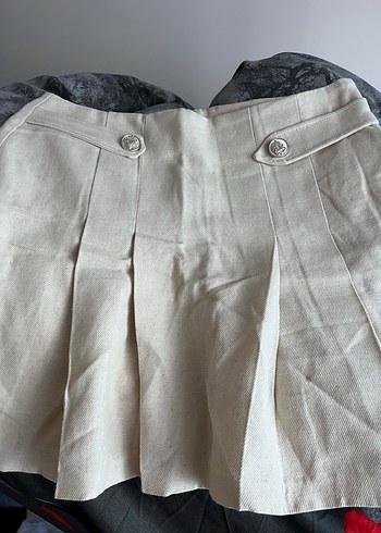 Bej Keten Pilili Midi Etek - Görsel 2