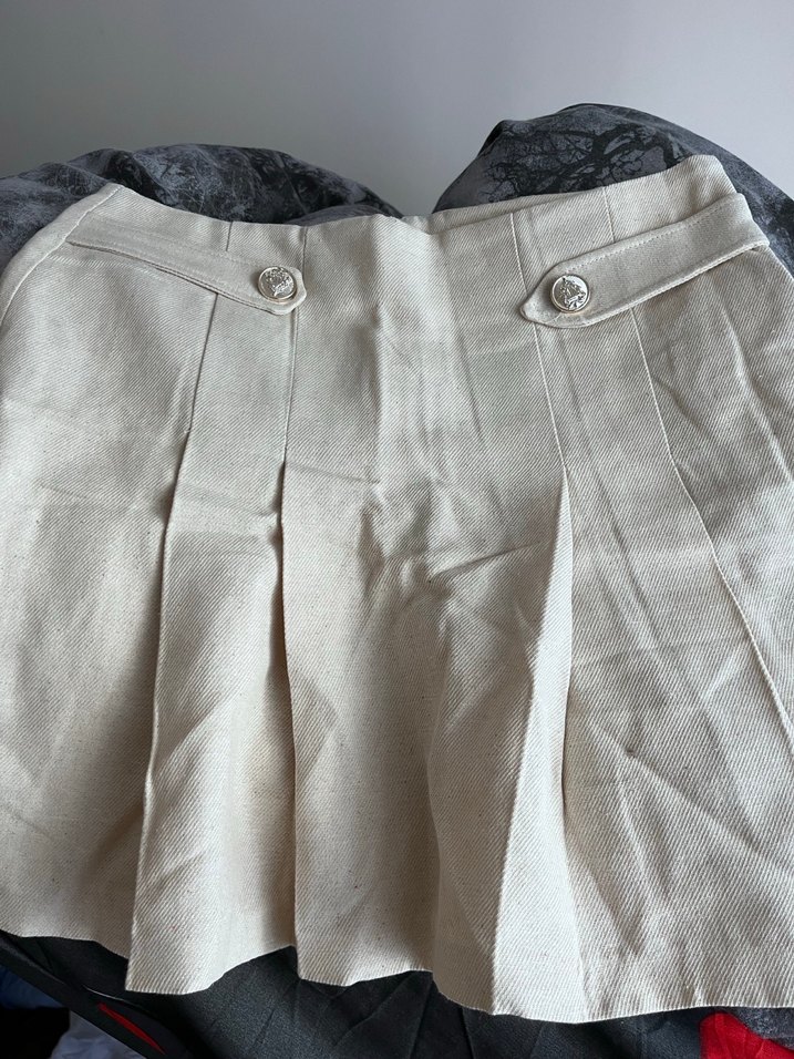 Bej Keten Pilili Midi Etek - Görsel 2