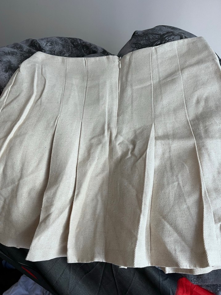 Bej Keten Pilili Midi Etek - Görsel 3