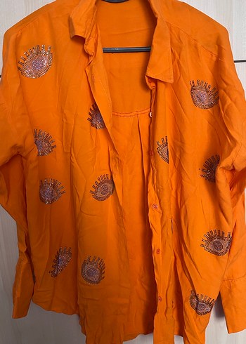 Turuncu Nakışlı Bohem Kadın Gömlek - Görsel 2