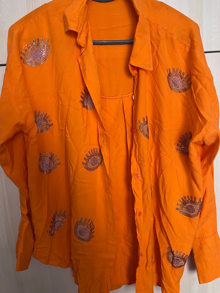 Turuncu Nakışlı Bohem Kadın Gömlek - Görsel 2