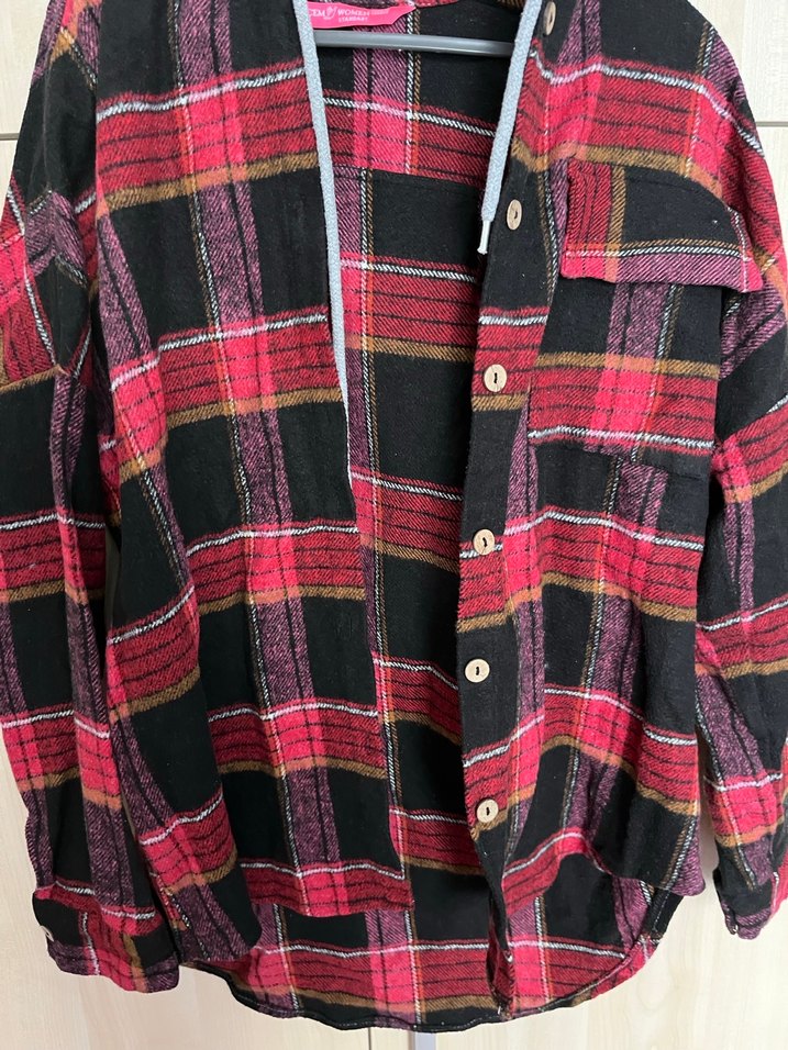 Kadın Kırmızı Ekose Düğmeli Gömlek - Görsel 2