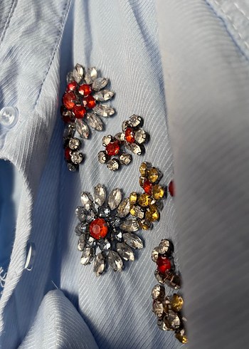 Nakışlı Mavi Kadın Gömlek - Görsel 2