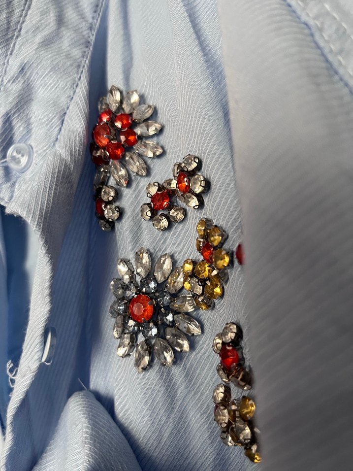 Nakışlı Mavi Kadın Gömlek - Görsel 2