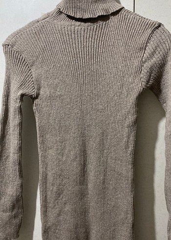 Bej Yüksek Yakalı Triko Uzun Elbise - Görsel 2